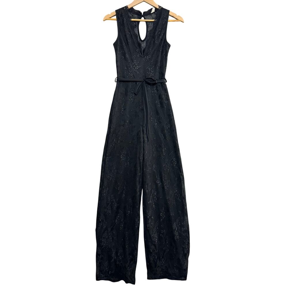 Small Black Lace Jumpsuit‎ Sleeveless Wide Leg One-Piece Belted Goth Glam Whimsy